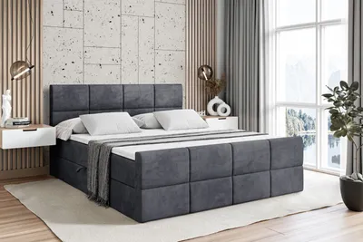 Produktbild von ALTDECOR Boxspringbett mit Fußteil, H3 Matratze und Topper - 180x200 cm - ARDENI-Z - Dunkelgrau Samt - Polsterbett mit Bettkasten und Lattenrost, Bett mit Stauraum