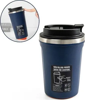 Image de Thermos à ventouse simple en acier inoxydable, tasse à café à double isolation, bouteille isotherme, gobelet de voyage portable pour la voiture, bleu, 520 ml