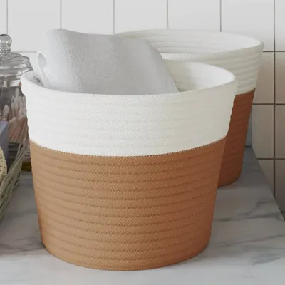 Produktbild von Cloris Designermöbel Aufbewahrungskörbe 2er Set Braun und Weiß Ø24x18 cm Baumwolle 2024 Neu