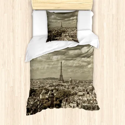 Produktbild von ABAKUHAUS Paris Mantele, Stadt-Skyline von Paris, Milbensicher Allergiker geeignet mit Kissenbezügen, 135 cm x 200 cm - 80 x 80 cm, Beige