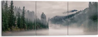 Produktbild von Bild auf Leinwand - Leinwandbild - 3 Teile - Reflexion Nebel Landschaft - 150x50cm - Wand Bild - Wanddeko - Wandbilder - Leinwanddruck - Bilder - Wanddekoration - Leinwand bilder - CA150x50-4482