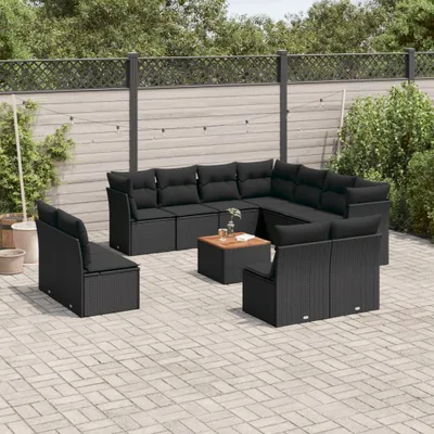 Produktbild von Design 12-tlg. Garten-Sofagarnitur mit Kissen Schwarz Poly Rattan, Gartenmöbel-Sets 2024 Neu
