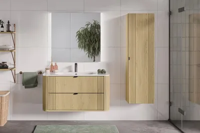 Produktbild von Design Badmöbel Set mit Waschbecken OVALIA CREMONA 100 cm MDF SOFT-CLOSE LED komplettes Badmöbel Set