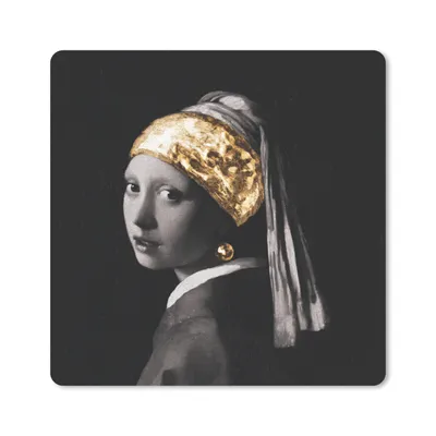 Produktbild von MuchoWow® Mauspad Mousepad Das Mädchen mit dem Perlenohrring - Vermeer - Gold 20x20 cm - Mousepads - Maus Mat - Pad - Mausunterlage - Desk Mat - Bureauartikeln