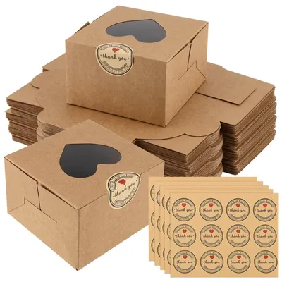Produktbild von Omgoods - Cupcake-Box, 50 Stück - Pappschachtel für Cupcakes - Hartförmige, transparente Fenster - Kuchenbox für Desserts - Robuste Aufbewahrungsbox - Inklusive Aufkleber - Gebäckbox