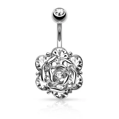 Produktbild von Taffstyle Bauchnabelpiercing Bauchnabelpiercing Stecker Blume mit Kristallen, Silber