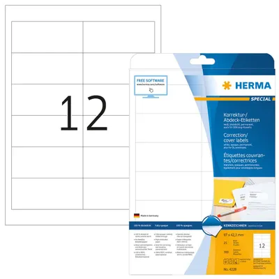 Produktbild von Korrektur-/Abdecketiketten A4 weiß 97x42,3 mm Papier matt blickdicht 300 St.
