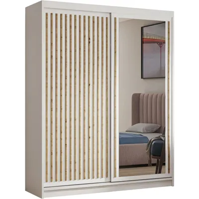 Produktbild von BEAUTYSOFA | Kleiderschrank DONATELLO 100 cm mit Spiegel, Schiebetüren – Moderner Garderobenschrank mit Lamellen, Weiß