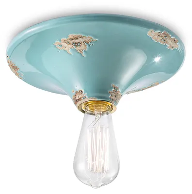 Produktbild von Ferroluce Deckenleuchte Aufbaulampe Vintage Hellblau Ø9cm max. 77W E27 handgefertigt Keramik