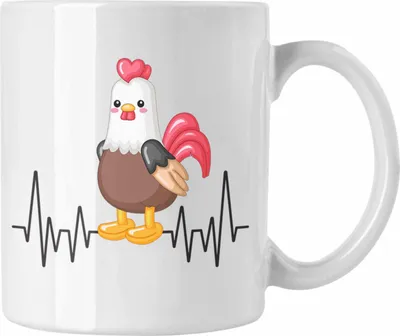 Produktbild von Trendation - Huhn Hühner Herzschlag Tasse Geschenk für Landwirt Bauer Hobby Geschenkidee (Weiß)