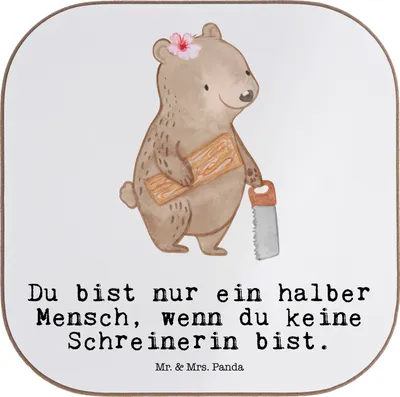 Produktbild von Mr. & Mrs. Panda Tassenuntersetzer Schreinerin Herz - Weiß - Geschenk, Untersetzer für Gläser, bieruntersetzer, gläseruntersetzer, Tischuntersetzer, Coaster