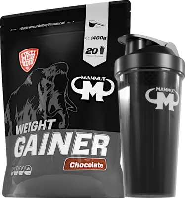 Produktbild von Mammut Nutrition - Weight Gainer 1400 g Beutel - 20 Portionen + GRATIS Protein Shaker, Geschmack: Schoko