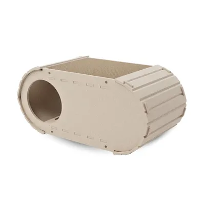 Produktbild von Katzenhaus Katzenhöhle Kratzbrett mit Kratzpappe für Katzen 60×31×27 cm – Katzenbett, Kratzfläche, Katzenversteck, Katzenzelt, Katzentunnel - Beige