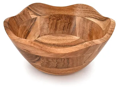 Akazienholz-Fruitschaal, geriffelt, 22,86 x 22,86 x 10,16 cm