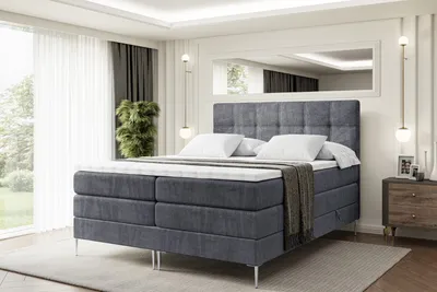 Produktbild von ALTDECOR Boxspringbett mit Silber Füßen, Matratze und Lattenrost, Topper, Polsterbett mit Bettkasten, Bett mit Stauraum H3- und H4- Matratze, Doppelbett -MARCE-FS KING-180x200 - Dunkelgrau Casablanca