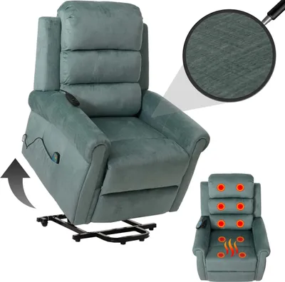 Produktbild von Fernsehsessel MCW-K63, Relaxsessel, Liegefunktion Aufstehhilfe Massage Heizfunktion, Stoff 220g/m² Chenille  blau-grün