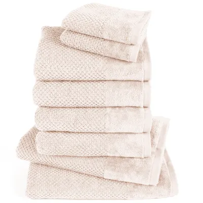 Produktbild von Pure Label 8-TLG Handtücher Set mit Aufhängeschlaufen aus Baumwolle - 2x Badetuch 70x140 cm 4x Handtuch 50x100 cm 2x Gästetuch 30x50 cm, Creme