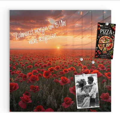 Produktbild von Magnettafel 30x30cm Pinnwand Whiteboard beschreibbar - Mohnfeld Sonnenuntergang