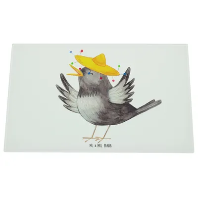 Produktbild von Mr. & Mrs. Panda Küchenbrett Rabe Sombrero - Weiß - Geschenk, Schneidebrett Aus Glas, Schneidplatte, Elster, Schneideplatte, Froh, Motivation, Hackbrett, Vögel