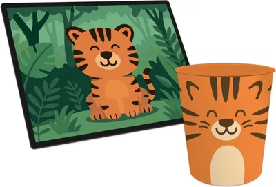 Produktbild von itenga Papierkorb mit Schreibunterlage KAWAII Motiv TIGER Set