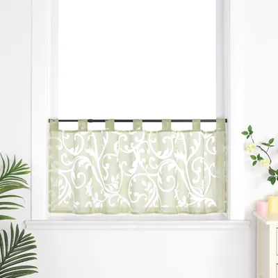 Produktbild von Joyswahl Scheibengardine Modern Bistrogardine mit Schlaufen Transparent Ausbrenner Küche Kurzgardine Ranken Muster Grün HxB 45x90 cm