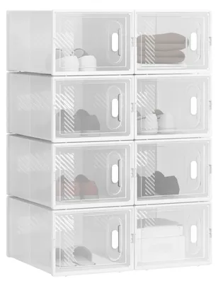 Productafbeelding van Schoenendoos transparant - Opvouwbaar - Stapelbaar - 25 x 19 x 35 cm - Set van 8