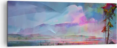 Produktbild von Bild auf Leinwand - Leinwandbild - Berge Baum Wasser - 140x50cm - Wand Bild - Wanddeko - Wandbilder - Leinwanddruck - Bilder - Kunstdruck - Wanddekoration - Leinwand bilder - Wandkunst - AB140x50-3919