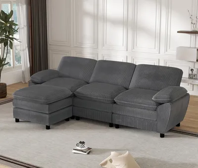 Image de LVHOM Canapé d'angle en L avec fonction sommeil & ottomane amovible - Canapé modulable en tissu, 258cm, Canapé-lit pour 3 personnes, Gris