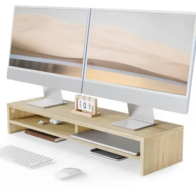 Zdjęcie produktu dla Omgoods - Podstawa pod dwa monitory - Podstawa pod monitor komputerowy z półką, wymiary 80 x 23,5 cm