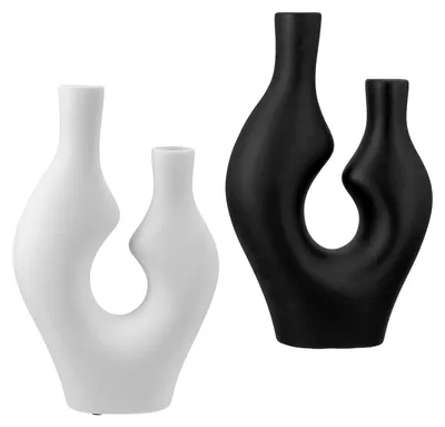 Zdjęcie produktu dla Wazon Gilde, "Abstrakt", ceramika, czarny, biały, długość: 10 cm, szerokość: 24 cm, wysokość: 41 cm. 55429. 4063387554296. Zestaw 2 sztuk (sortowany)