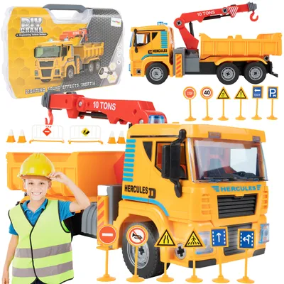 Produktbild von MalPlay stavebné vozidlo pre domácich majstrov 104 ton so skrutkovačom v kufríku Svetlo a zvuk Montážny vozík žeriavu pre malých mechanikov a inžinierov Hra na role od 3 rokov