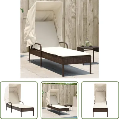 Produktbild von The Living Store Sonnenliege mit Dach Braun Poly Rattan