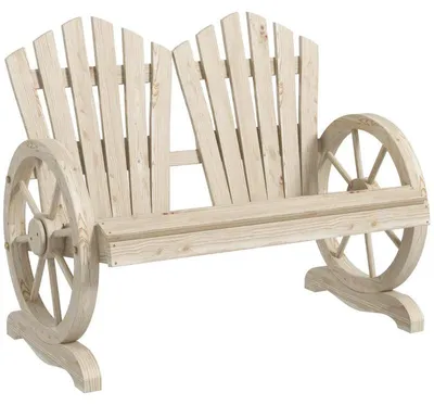 Image de Banc de jardin en bois pour deux personnes, avec accoudoirs.
Couleur : Bois naturel | Dimensions : 66 x 108 x 95 cm