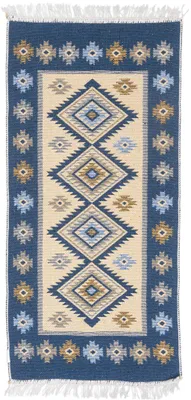 Zdjęcie produktu dla Dywan kilim bordo romby - kształt: prostokątny, kolor: niebieski, prostokątny: 80×150 cm