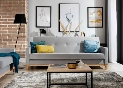 Produktbild von Dreisitzer-Sofa mit Stauraum ZIVENA - hellgrau / Buche