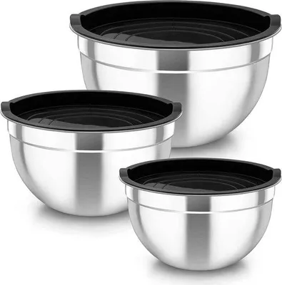 Produktbild von 3-Teiliges Set rostfreier Stahl-Mischkorb mit luftdichtem Deckel - schwarz - waschmaschinentauglich - 45 l, 25 l, 15 l.