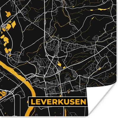 Produktbild von MuchoWow® Poster Leverkusen - Gold - Stadtplan - Deutschland - Karte 75x75 cm - Wand Dekoration