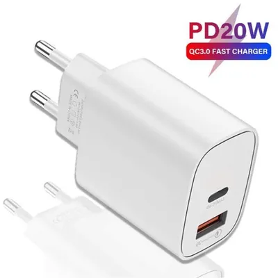 Obrázok produktu pre Nabíjačka mobilných telefónov s 20W portom USB C a 18W portom USB A pre rýchle nabíjanie, nabíjací adaptér - POWERLINE