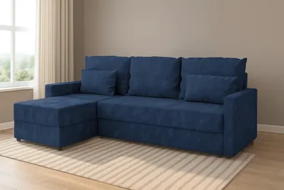 Zdjęcie produktu dla Narożnik KUBO L z funkcją spania 120x200, pojemnik na pościel, uniwersalny L/P, Kronos 09 granatowy, 226 cm