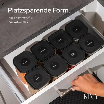 Vorratsgläser 4x400 ml, stapelbar, luftdicht, Borosilikatglas, schwarz