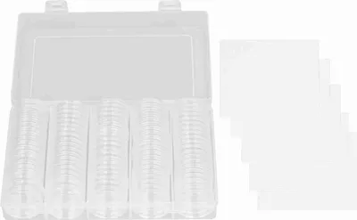 Zdjęcie produktu dla 100 sztuk kapsułek na monety od 17 do 30 mm, 5 rozmiarów, przezroczysty pojemnik ochronny z piankowymi uszczelkami