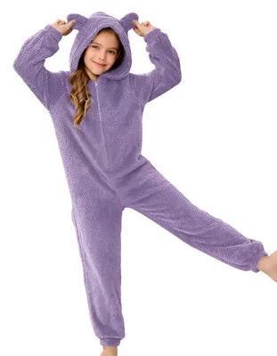 Imagen del producto de Mono abrigado con capucha, talla 128 - Color morado (tipo "teddy")