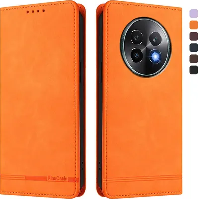 Image de Etui pour Realme 13+ 5G, étui rétro en cuirPolyuréthaneavec support et fentes pour cartes Orange