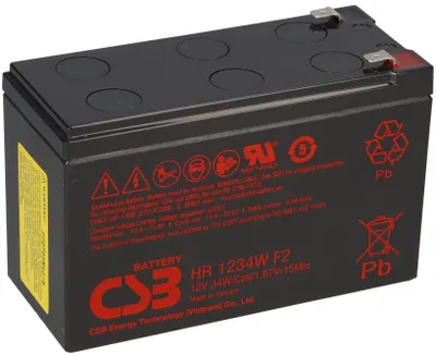 Image de Batterie AGM CSB HR1234W, 12V, 8,4Ah, 34 W/cellule à 15 minutes, connecteurs T2 / Faston 6,3 mm