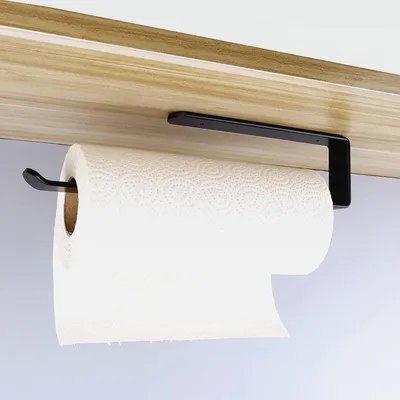 Produktbild von Schwarz KüChenrollenhalter Ohne Bohren Kuchenroller Halter,Papierrollenhalter aus Aluminium Schwarz, Küchenrollenspender Küchenrollen Halter Aufbewahrung Organisator(31.5CM), Kitchen Roll Holder, L