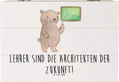 Produktbild von Mr. & Mrs. Panda Geschenkbox Lehrer Zukunftsarchitekten 22 x 15 cm - Weiß - Geschenk, fotobox, handgefertigt, Holzbox, Schuljahresende, geschenkkiste, Aufmerksamkeit, Box