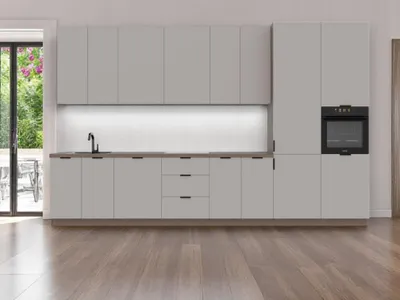 Produktbild von Küchenzeile – Küchenblock – Gerade Küche – Komplettküche – Singleküche – Sorento – K73-G400 R – 400 cm – Beige / Baltic Storm Matt Ohne Arbeitsplatte