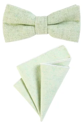 Produktbild von DonDon Herren Fliege 12 x 6 cm gebunden längenverstellbar und Einstecktuch 23 x 23 cm farblich passend aus Baumwolle hellgrün