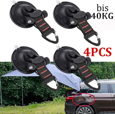 Produktbild von 4 Stücke Saugnapfhaken Saugnapf Haken Extra Stark, Rot, Saugnäpfe Anker, Saugnapf Haken Camping für Vorzelt Wohnmobil Camping Zubehör, Auto Befestigung Haken Multifunktionaler Saugnapfhalterung
