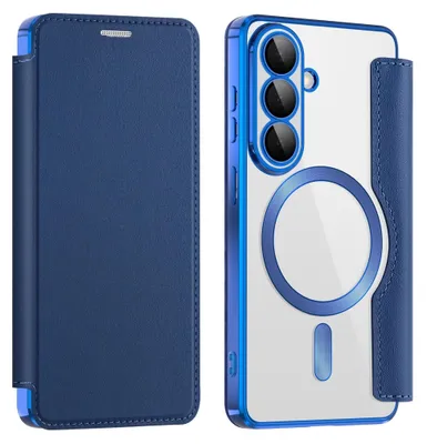 Image de Étui MagSafe pour Samsung Galaxy S26 Plus en similicuir avec protection RFID, bleu foncé